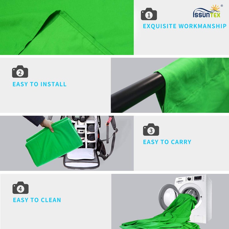 ISSUNTEX 5X7 ft Background Muslin Backdrop, Photo Studio, Collapsible High Density Screen for Video Photography and Television-Green - Image 4